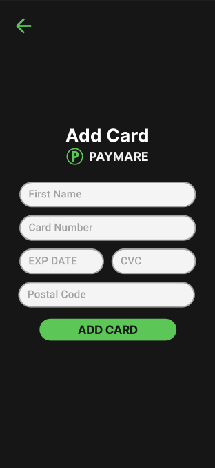 Screen for adding another card for Paymare