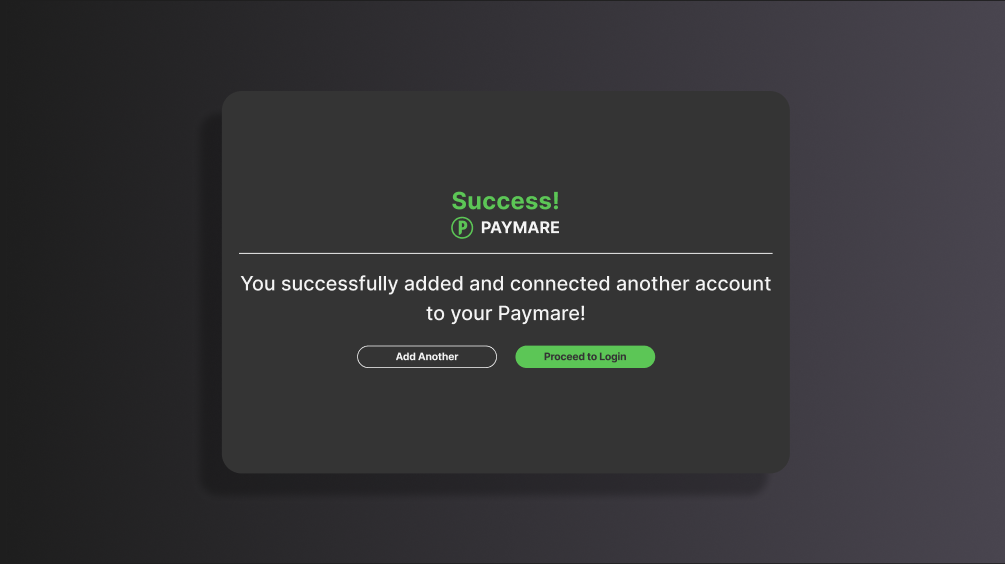 Screen for successfully connecting to an integrated wallet account