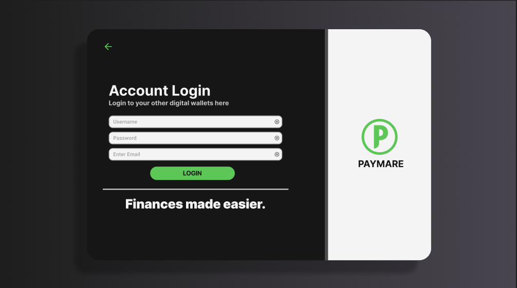 Screen for logging into an integrated wallet account