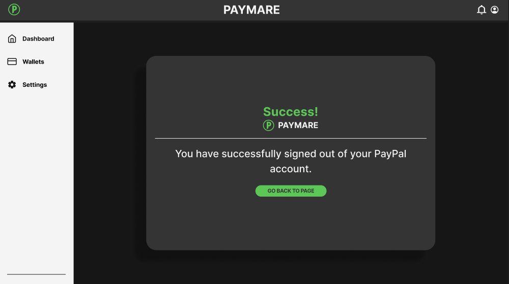 Screen for successfully signing out of an integrated wallet