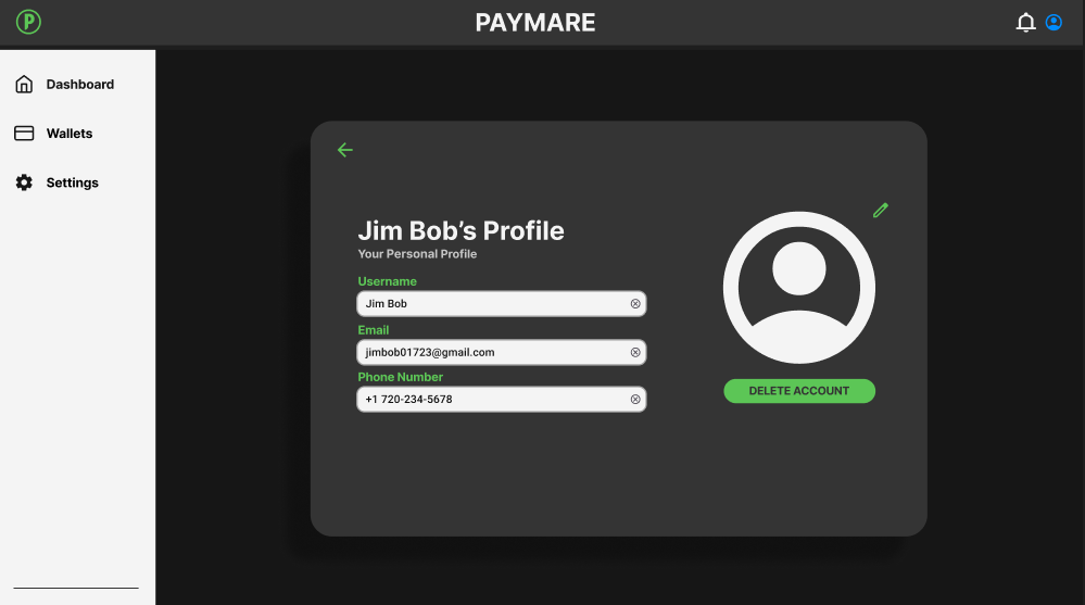 Screen for your Paymare Profile settings